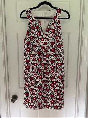 Trina Turk Red, White & Navy Blue Floral Sleeveless Shift Dress